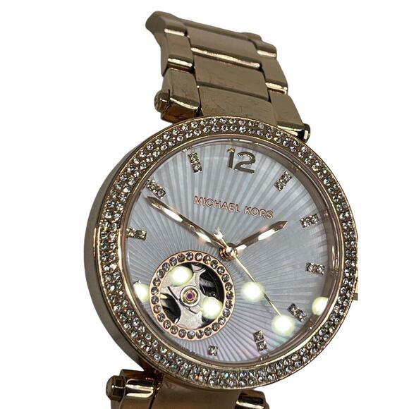 Michael Kors Parker Mother Of Pearl Watch Rose Gold Tone Stainless Steel Crystal - Picture 13 of 16